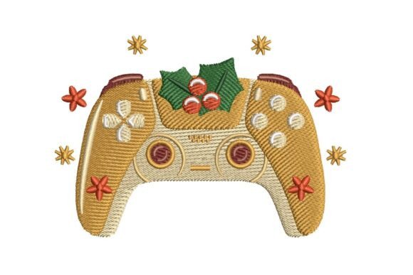 Elegant Christmas Gaming Controller with Holly Embroidery Design