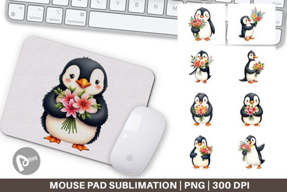 Mouse Pad Penguin Spring Bouquet